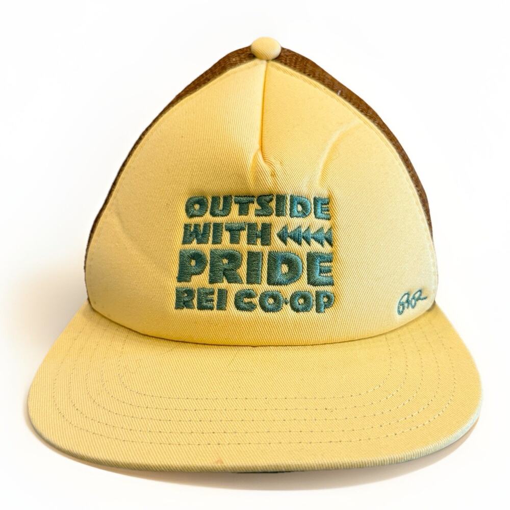 REI Co-Op Outside Unisex Pride Netplus Pastel Yellow Brown SnapBack Hat Mesh Cap